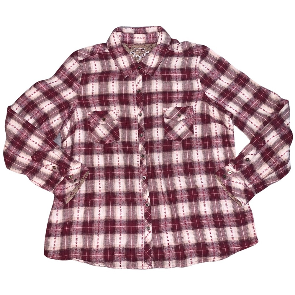 Sonoma Fall Colors Plaid Button Up Shirt